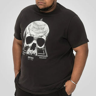 D555 Plus Size Skull Monochrome T-Shirt Washed Black