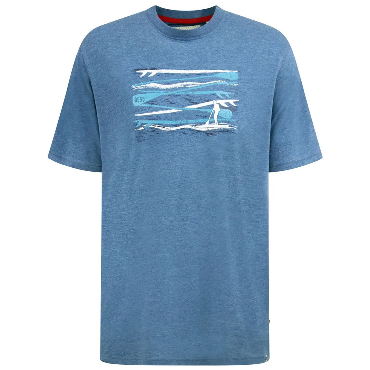 D555 Plus Size Surfer And Waves T-Shirt Denim Marl