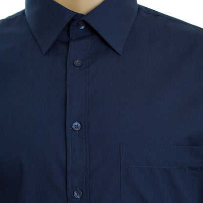 Plus Size Sh151 Plain Collar L/S Shirt Navy