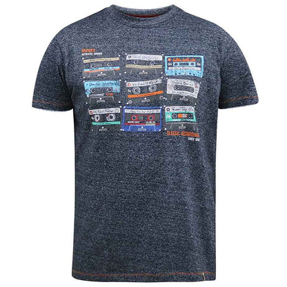 D555 Plus Size Apsey 'Cassette Tapes' T-Shirt Navy Twist