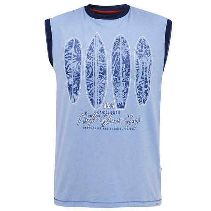 D555 Plus Size Bretton 'Surfboard' Sleeveless T-Shirt Blue Marl