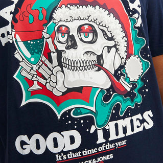 Jack & Jones Plus Size Christmas Skull T-Shirt Sky Captain