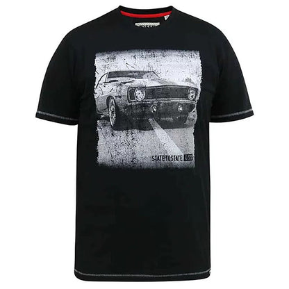 D555 Plus Size Kenton 'Retro Car' T-Shirt Black