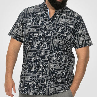 D555 Plus Size Surf Print Short Sleeve Shirt Navy