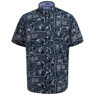 D555 Plus Size Surf Print Short Sleeve Shirt Navy