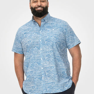 D555 Plus Size Wave Print Short Sleeve Shirt Blue