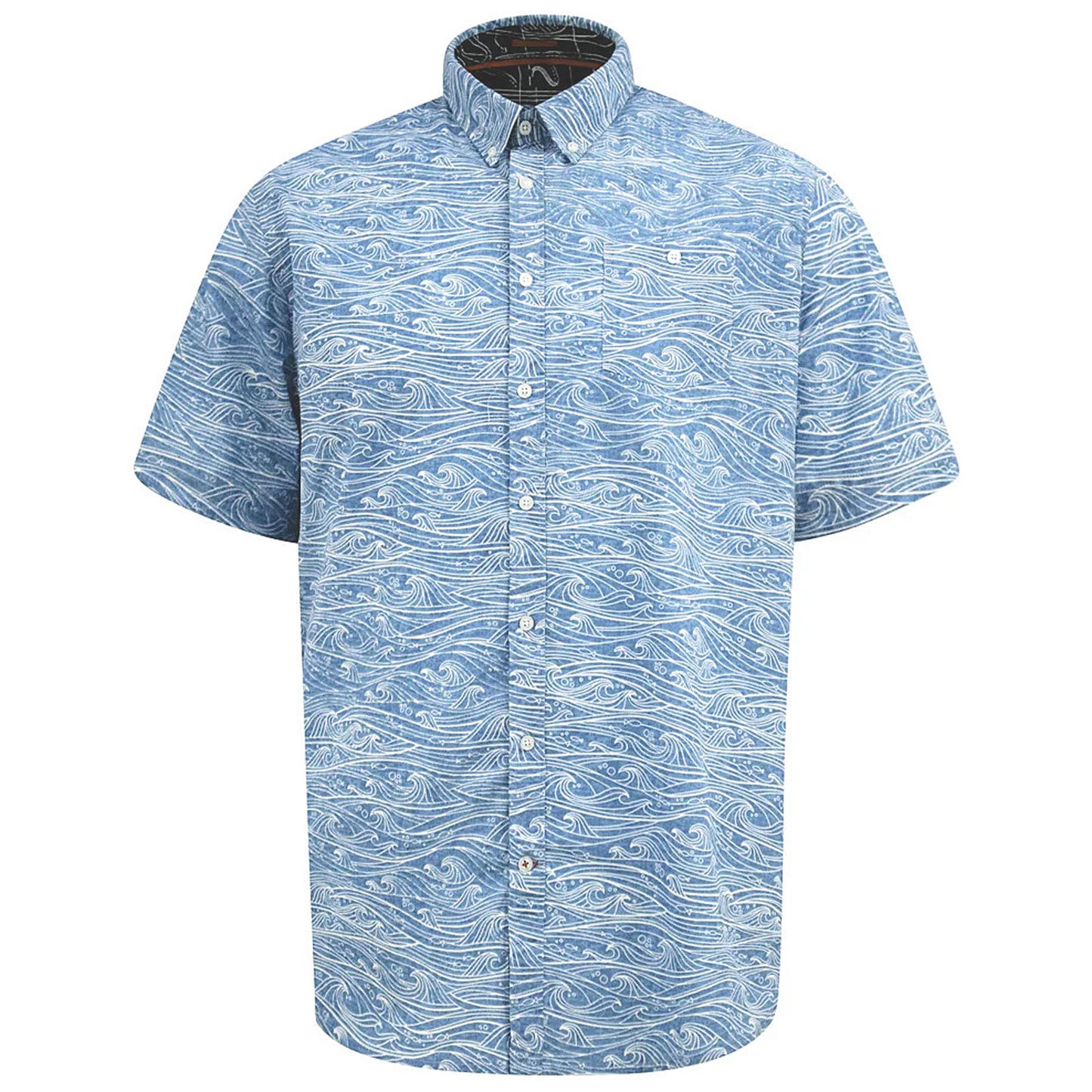 D555 Plus Size Wave Print Short Sleeve Shirt Blue