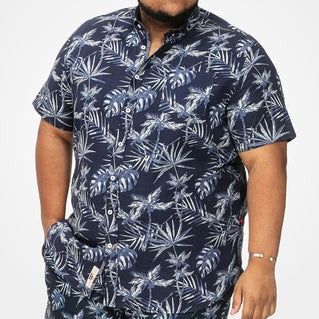 D555 Plus Size Hawaiian Print Short Sleeve Shirt Navy