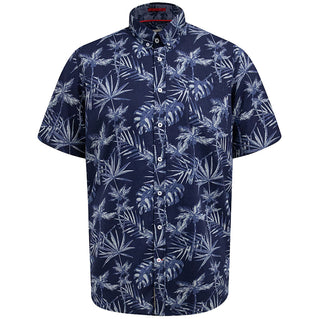 D555 Plus Size Hawaiian Print Short Sleeve Shirt Navy