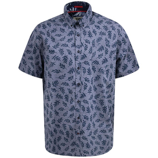 D555 Plus Size Hawaiian Leaf Short Sleeve Shirt Denim