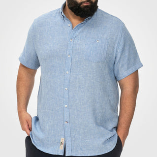 D555 Plus Size Cotton Linen Short Sleeve Shirt Blue