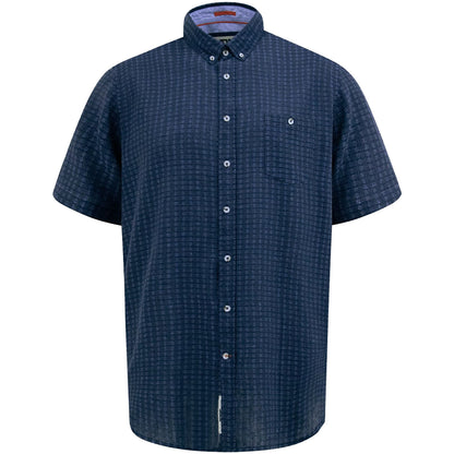 D555 Plus Size Jacquard Linen Short Sleeve Shirt Navy