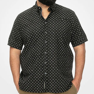 D555 Plus Size Micro Print Short Sleeve Shirt Black