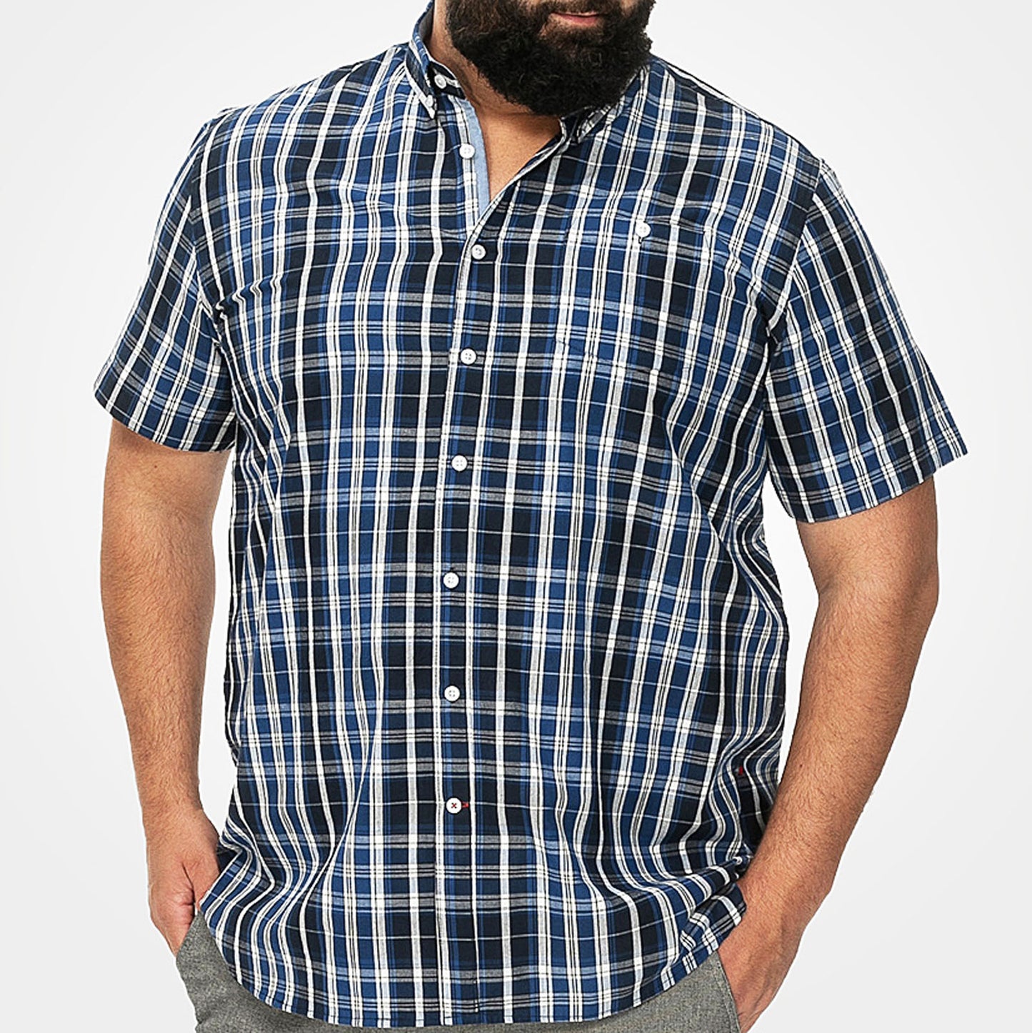 D555 Plus Size Check Short Sleeve Shirt Navy