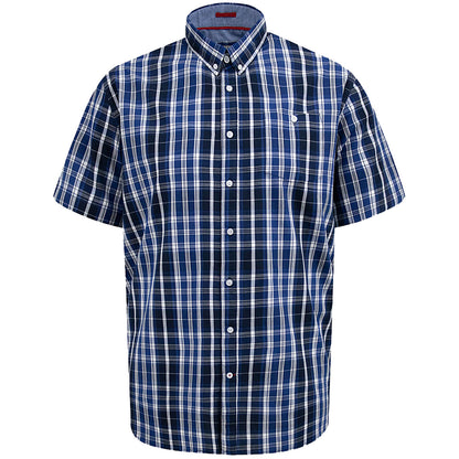 D555 Plus Size Check Short Sleeve Shirt Navy