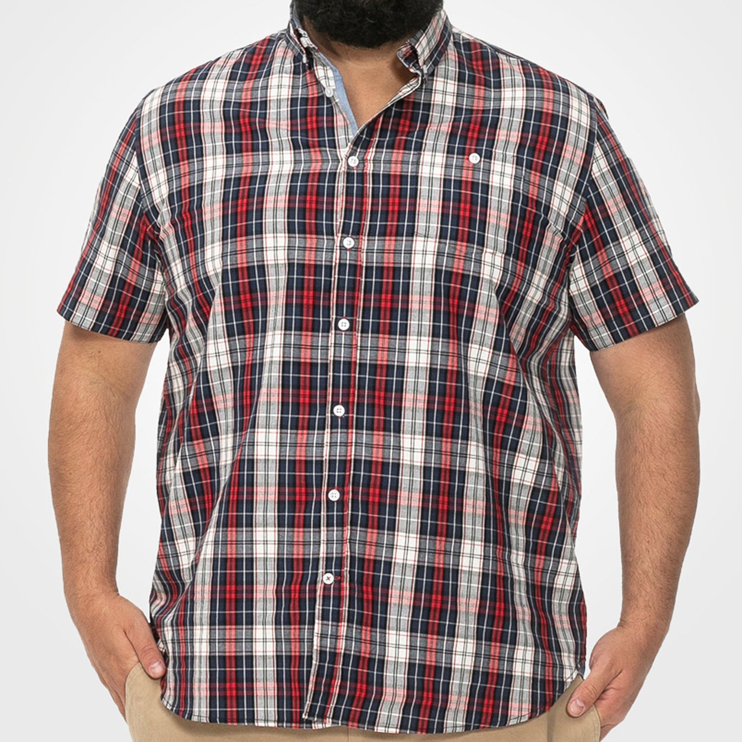 D555 Plus Size Check Short Sleeve Shirt Red