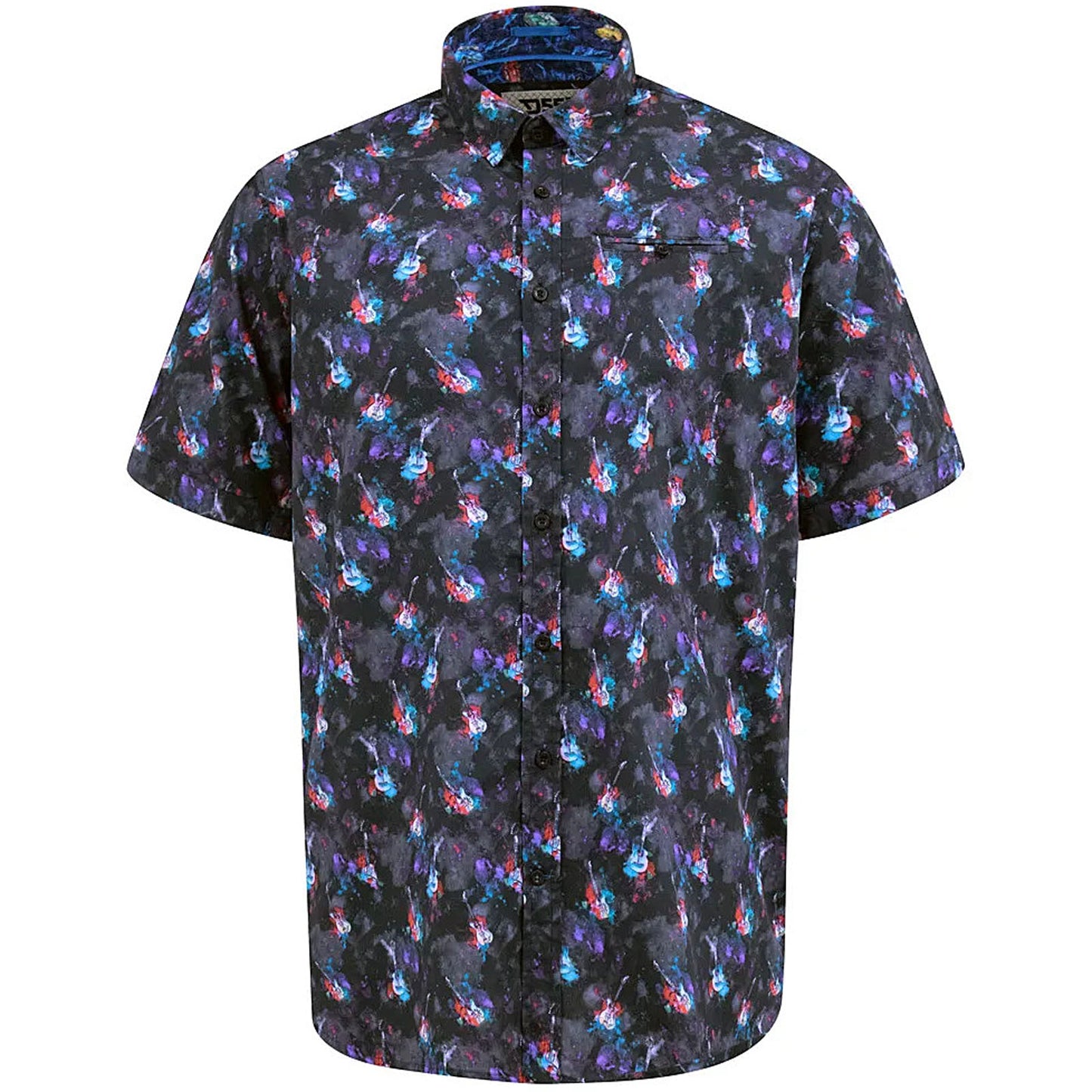 D555 Plus Size Guitar Print Short Sleeve Shirt Black