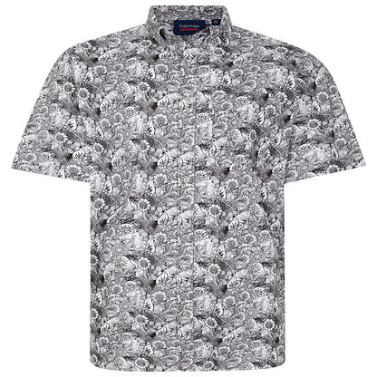 Espionage Plus Size Floral Monochrome Short Sleeve Shirt Black/White