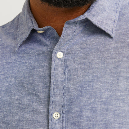 Plus Size Linen Blend L/S Shirt Faded Denim