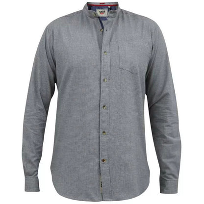 D555 Plus Size Jerry Dogtooth Grandad L/S Shirt Charcoal/White