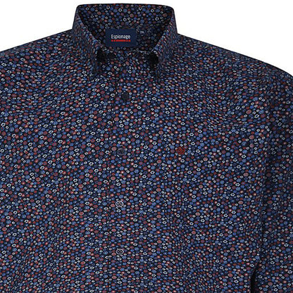 Plus Size Sh397 Aop Floral L/S Shirt Navy