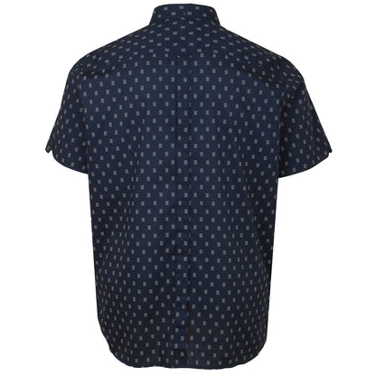 Plus Size 75906 Stipple Geo Print S/S Shirt Dark Navy