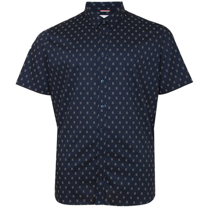 Plus Size 75906 Stipple Geo Print S/S Shirt Dark Navy