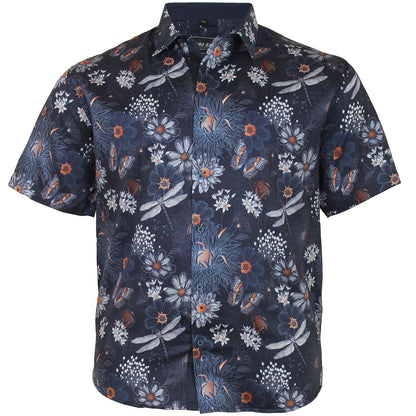 Plus Size Kbs6045 Dragonfly Digital Print S/S Shirt Navy