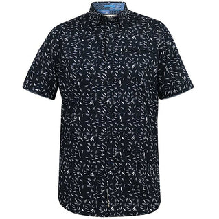 D555 Plus Size Beau Micro Leaf Print S/S Shirt Dark Navy