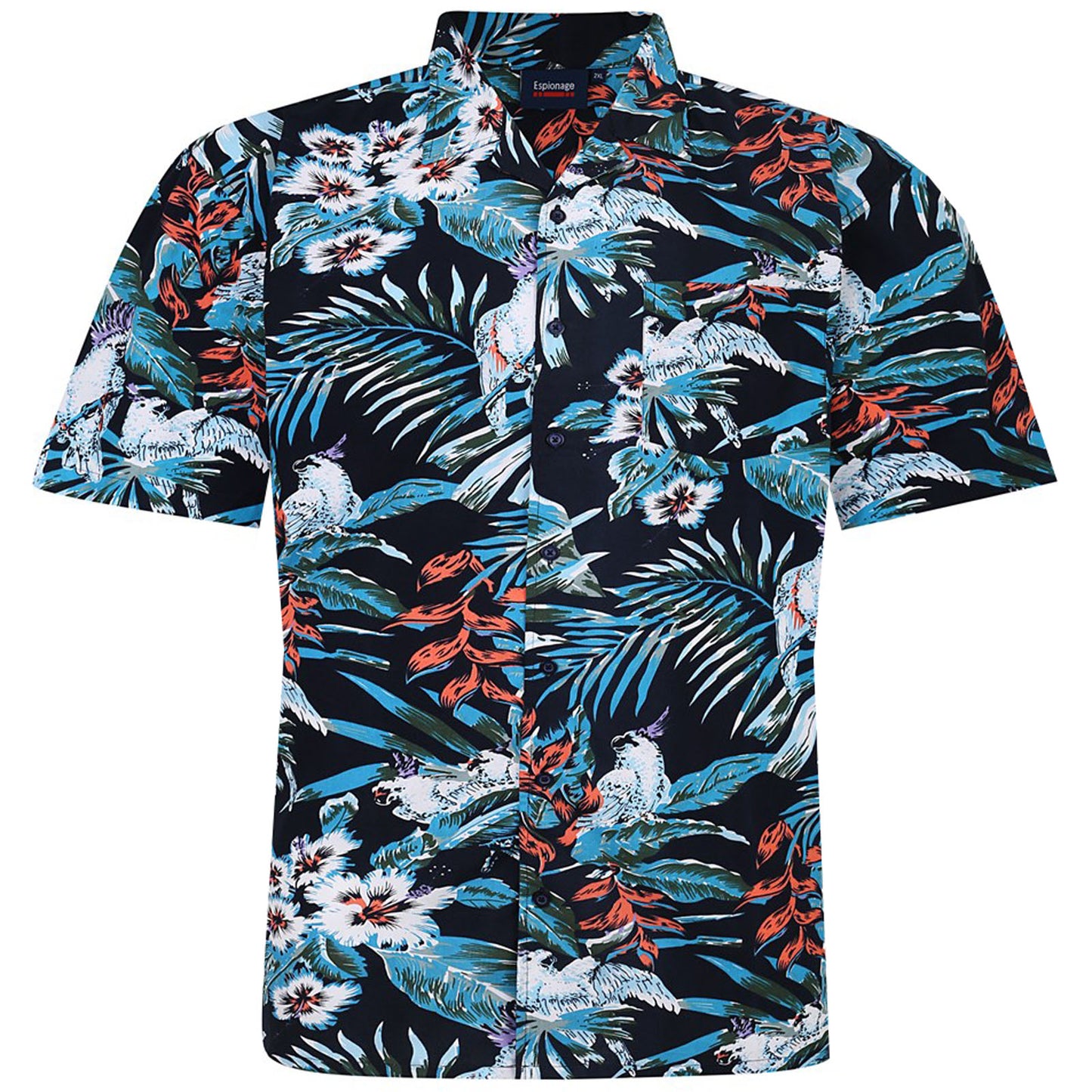 Plus Size Sh408 Hawaiian Print S/S Shirt Navy