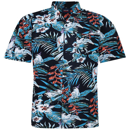 Espionage Plus Size SH408 Hawaiian Print S/S Shirt Navy