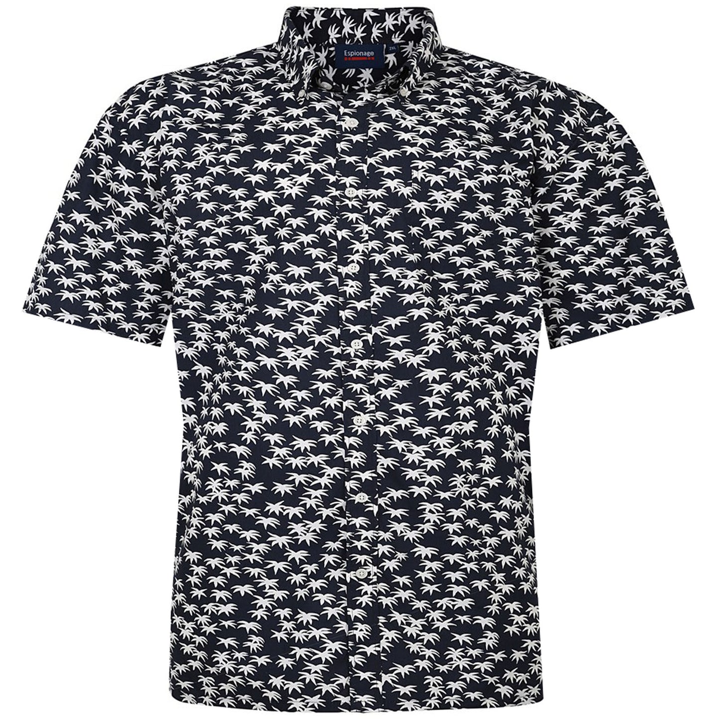 Plus Size Sh411 Palm Print S/S Shirt Navy