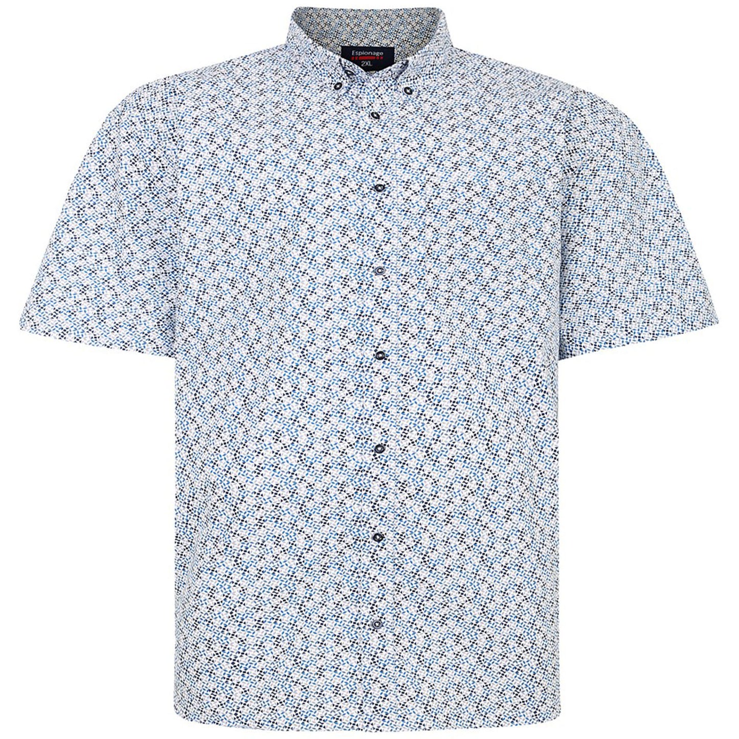 Espionage Plus Size Abstract Print Short Sleeve Shirt Blue