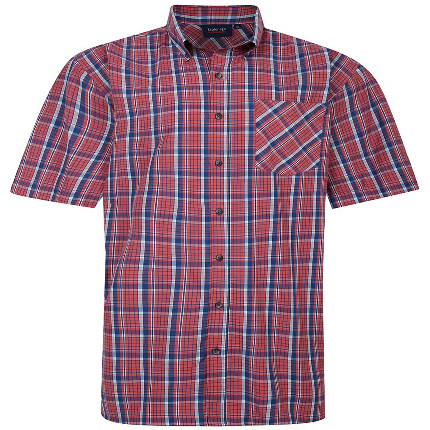 Plus Size Sh406 Check S/S Shirt Coral/Navy