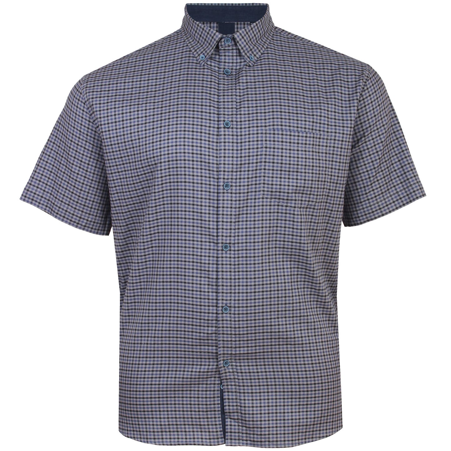 Kam Jeans Plus Size Casual Gingham Check S/S Shirt Charcoal