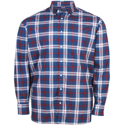 Plus Size Flex Poplin Tartan L/S Shirt Deep Indigo/Rouge