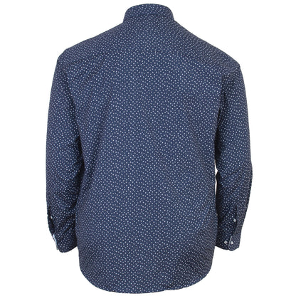 Plus Size Dobby Print Stretch L/S Shirt Navy