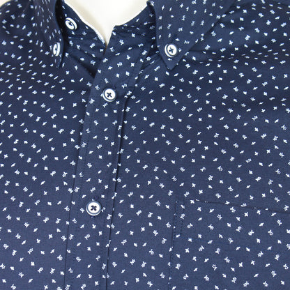 Plus Size Dobby Print Stretch L/S Shirt Navy