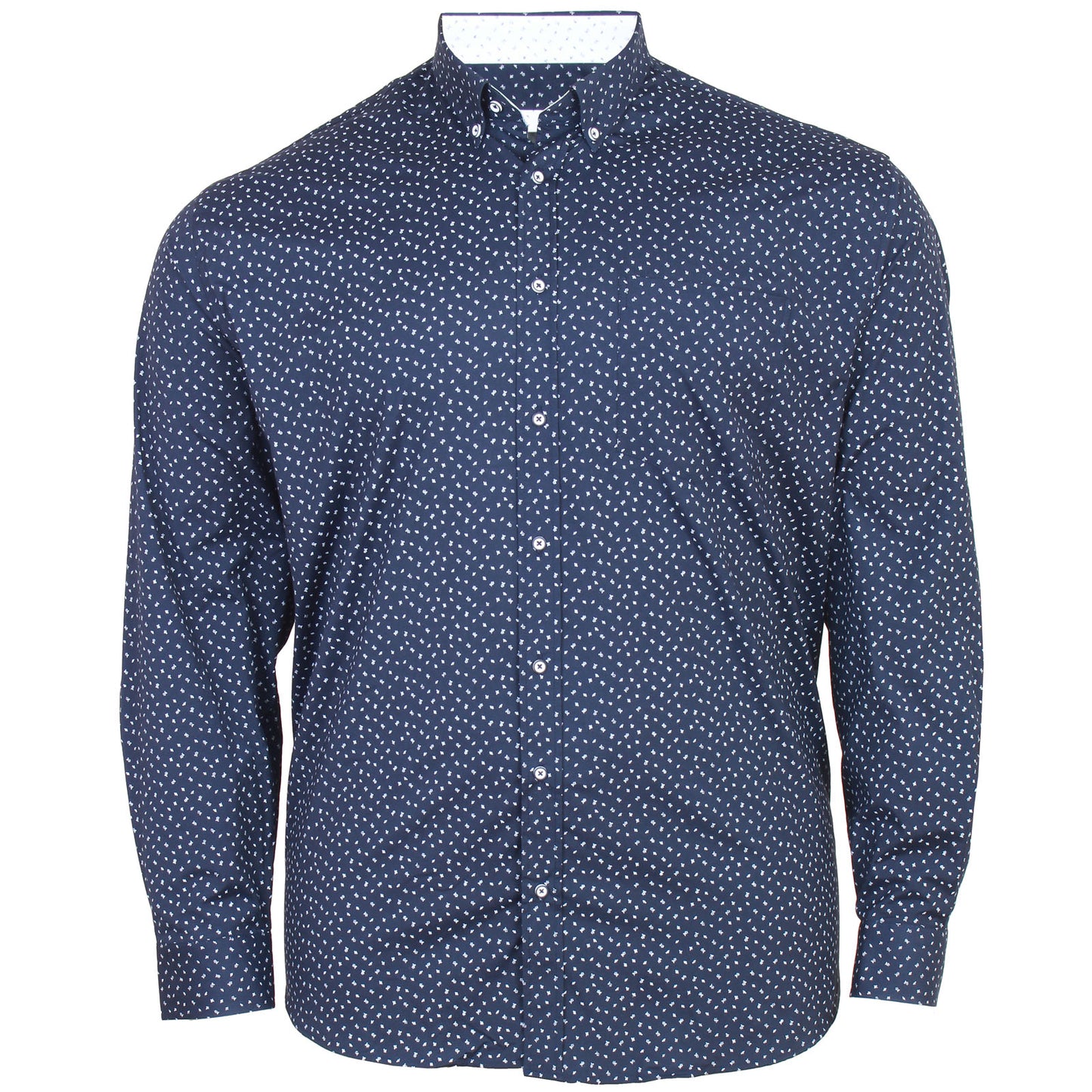 Plus Size Dobby Print Stretch L/S Shirt Navy