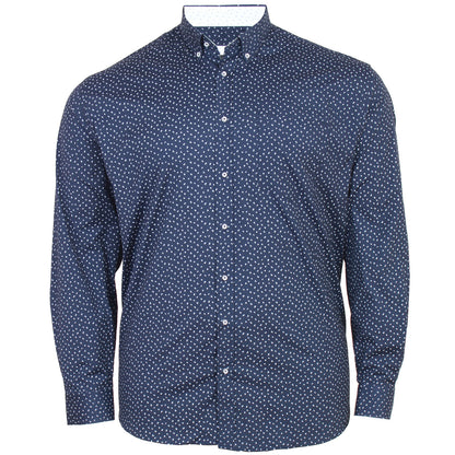 Plus Size Dobby Print Stretch L/S Shirt Navy