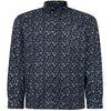 Espionage Plus Size Floral Print Stretch Long Sleeve Shirt Navy