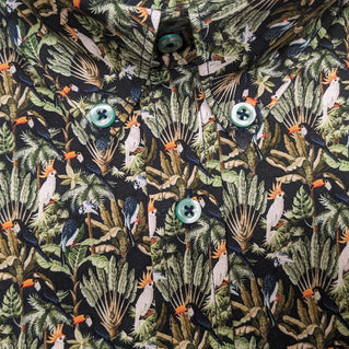 Espionage Plus Size Bird Print Stretch Short Sleeve Shirt Navy/Green