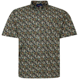 Espionage Plus Size SH429 Bird Print Stretch S/S Shirt Navy/Green