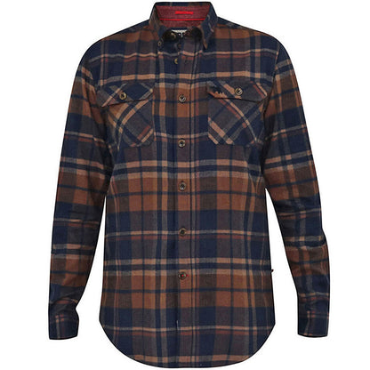 Plus Size Sherlock Check L/S Overshirt Navy/Tan