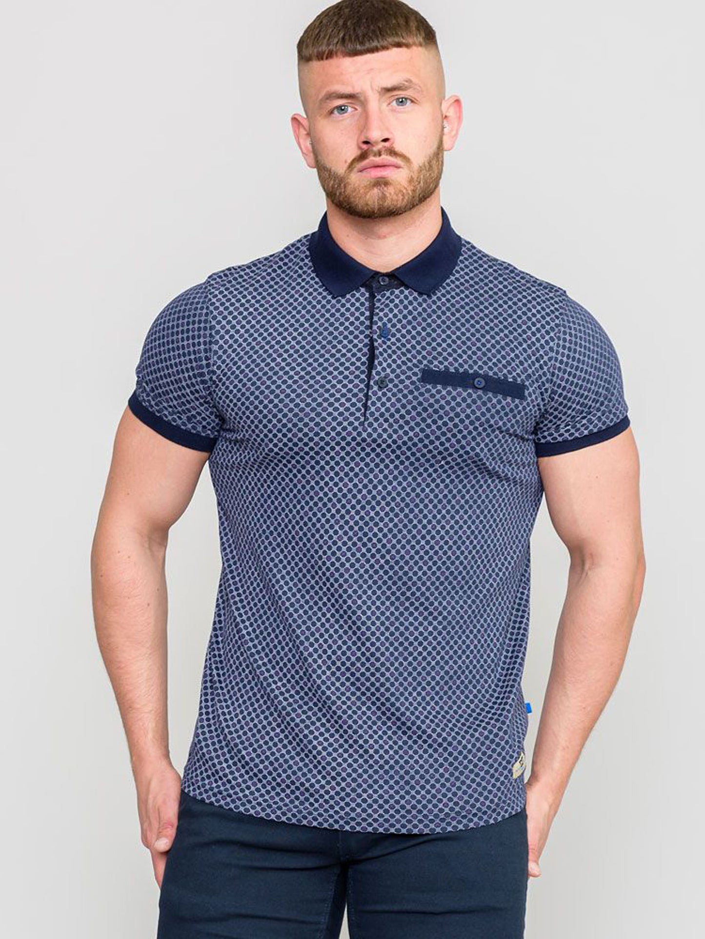 D555 Tall Axford Aop Polo Navy (Tall Fit)