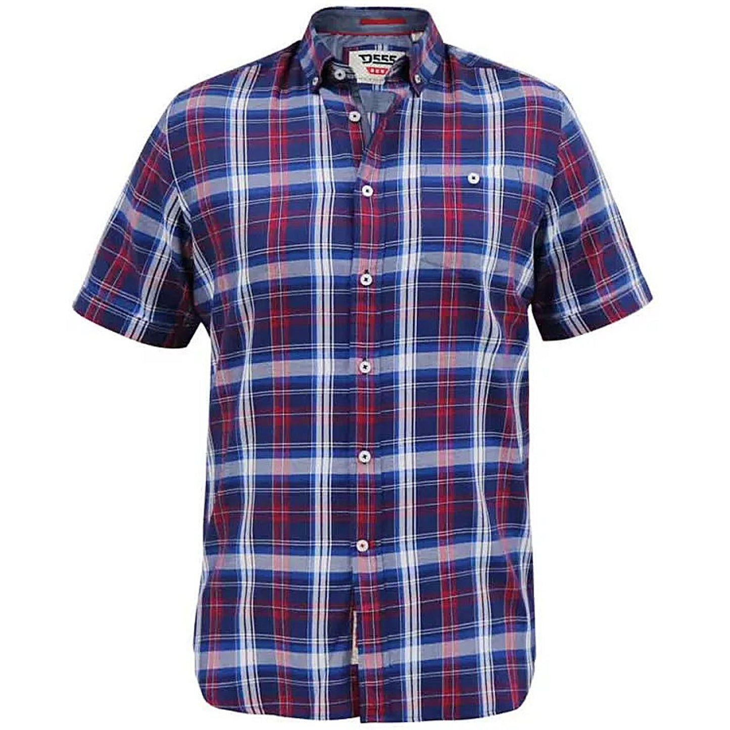 D555 Tall Portland Check S/S Shirt Blue/Red (Tall Fit)