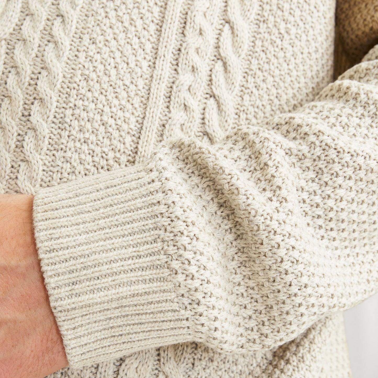 Jack & Jones Plus Size Craig Cable Knit Crew Knitwear White Melange