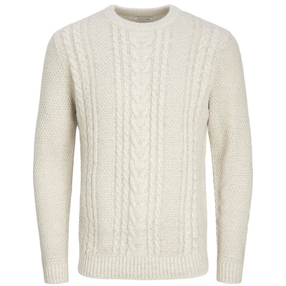 Jack & Jones Plus Size Craig Cable Knit Crew Knitwear White Melange