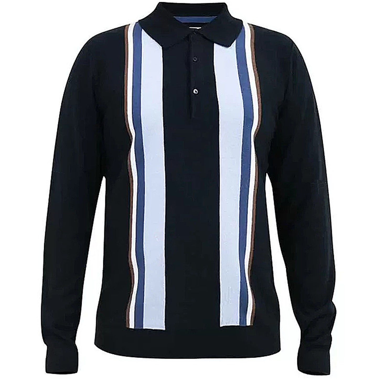 D555 Plus Size Darley Striped Polo Neck Knitwear Navy