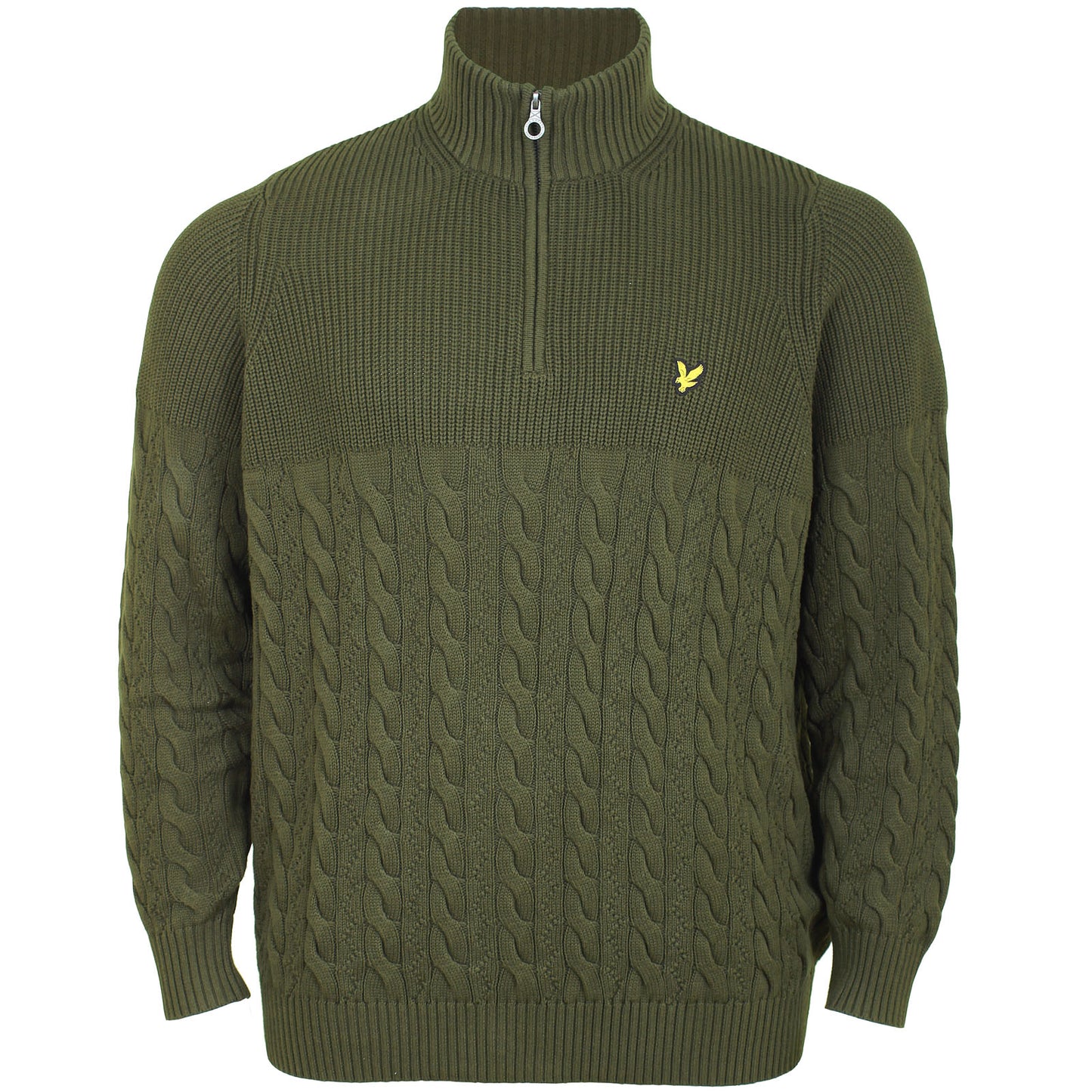 Lyle & Scott Plus Size Kn1902 Cable Knit 1/4 Zip Jumper Olive